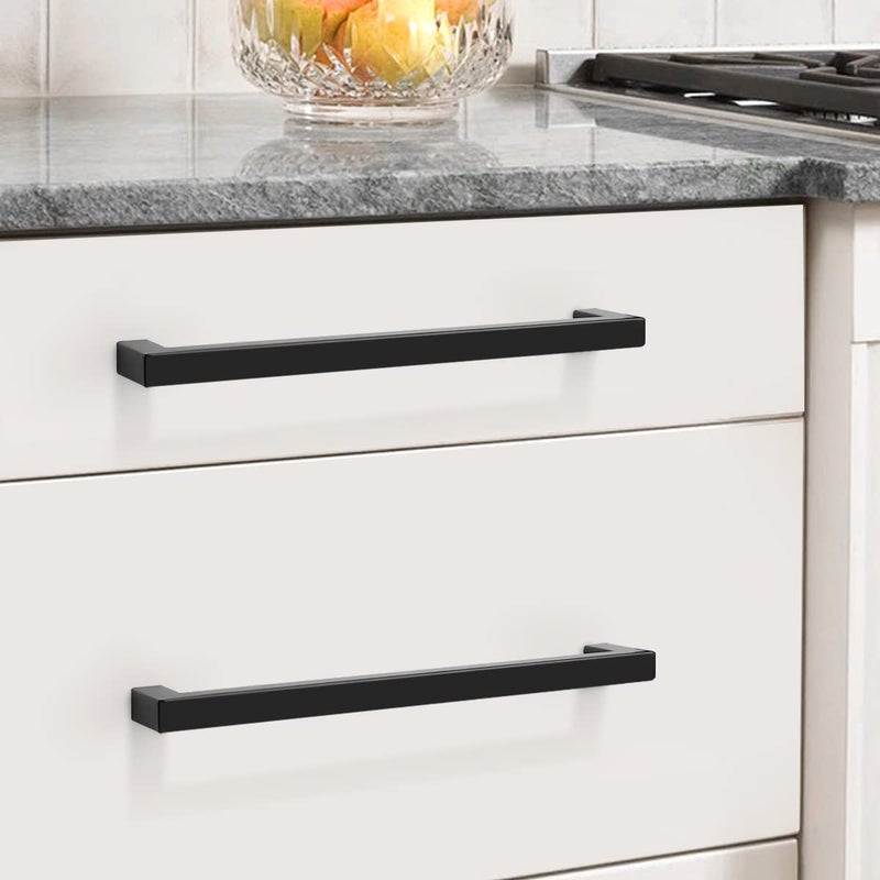 Probrico (5 Pack) Flat Black Square Cabinet Handles 4 inch(102mm) Hole Centers Drawer Pulls for Cupboard Dresser,Stainless Steel Kitchen Bathroom Hardware,Overall Length 4-1/2 inch(114 mm) - Image 2